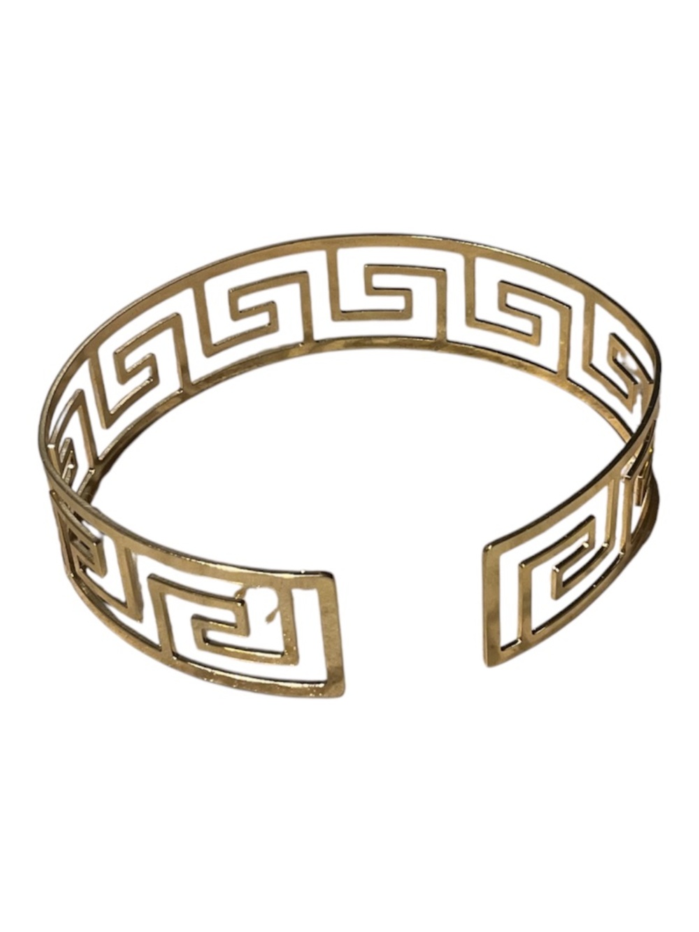 Gold tone Open Cuff Arm Band Bracelet with Greek Key Design